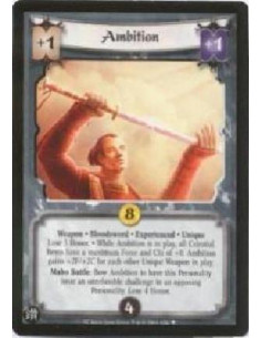 Ambition Exp (Spanish)  - Weapon . Bloodsword . Experienced . Unique Lose 3 Honor. . While Ambition is in play, all Celestial It