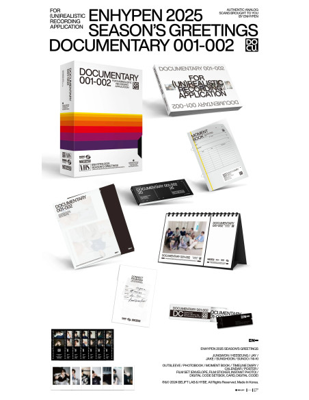ENHYPEN - 2025 SEASON'S GREETINGS (DOCUMENTARY 001-002)  - Contenido: - Caja - Libro fotográfico (128 páginas) - Moment book (44