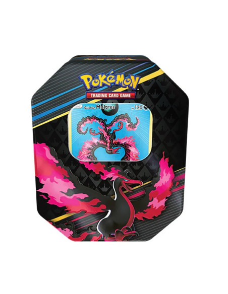 Scarlet and Violet 12.5 Crown Zenith Tin Moltres. (Spanish)  - Three fearsome Legendary Pokémon have arrived from the Galar regi