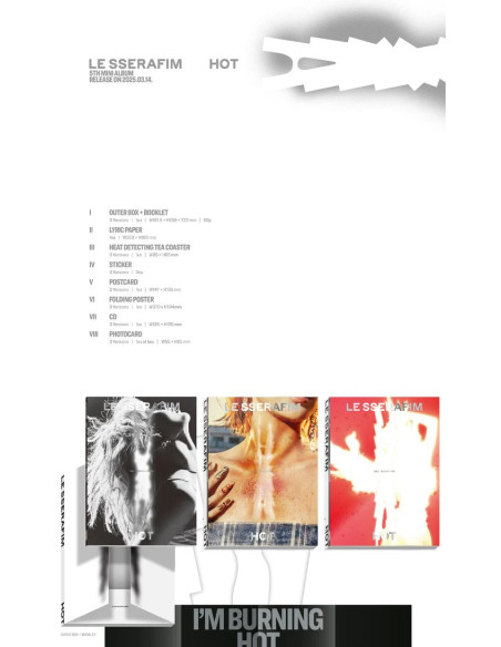 LE SSERAFIM - HOT (5th Mini Album)  - LE SSERAFIM - HOT (5th Mini Album)3 Versiones: VOL.1 Tanned Guaia, VOL.2 Bleached Aura y V