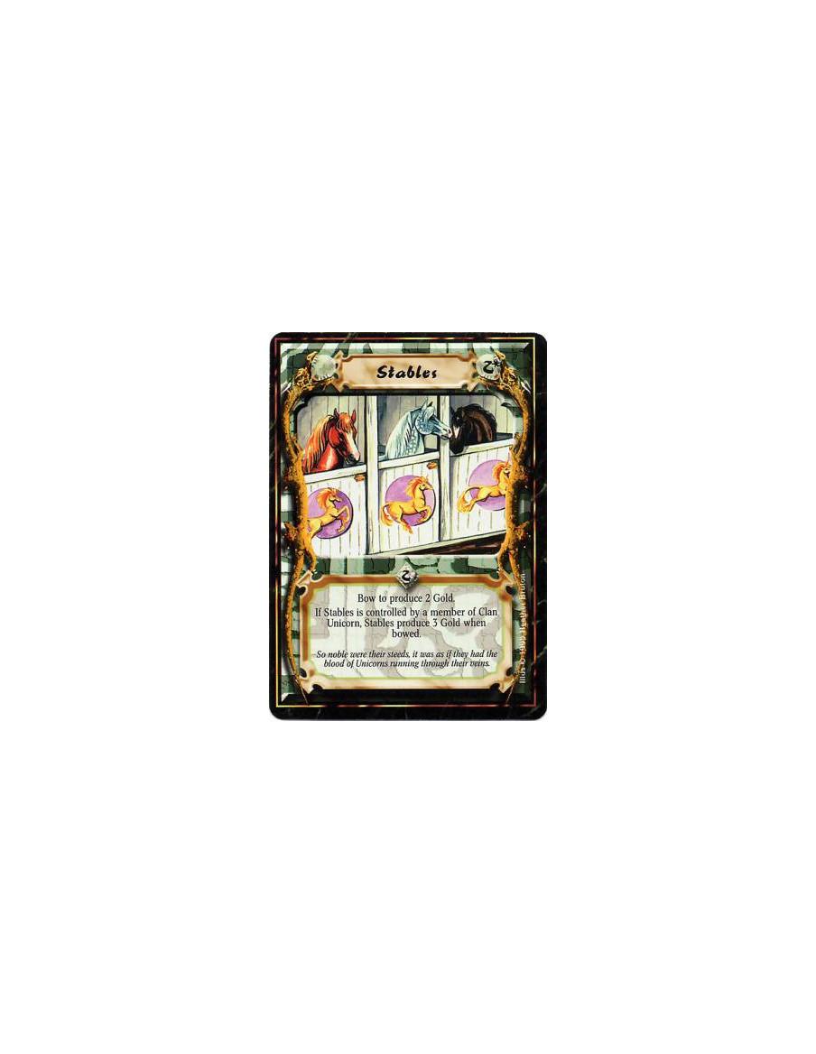 Stables  - StablesBow this card: Produce 2 Gold, or 3 Gold if you are a Unicorn Clan player.