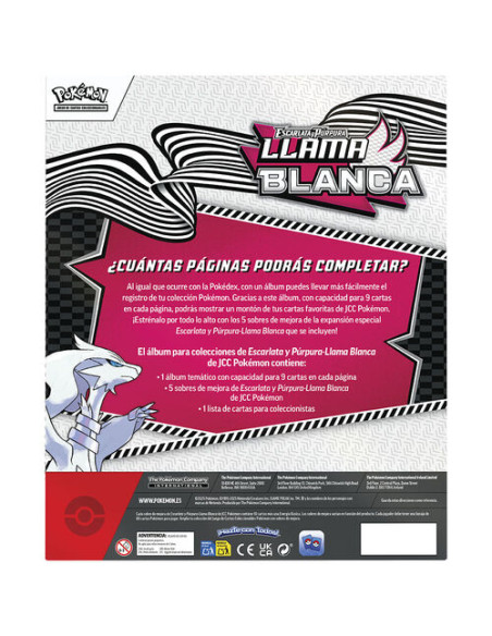 Escarlata y Púrpura 10.5: Llama Blanca Reshiram Álbum para Colecciones  - Contenido:  5 sobres de la expansión 1 álbum exclusivo