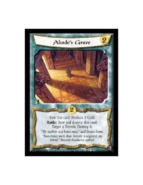 Akodo's Grave  - Bow this card: Produce 2 Gold. Battle: Bow and destroy this card: Target a Terrain. Destroy it.
