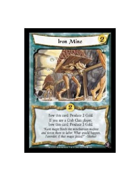 Iron Mine  - Bow this card: Produce 2 Gold. If you are a Crab Clan player, bow this card: Produce 3 Gold.