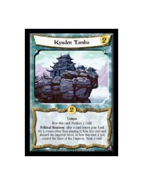 Kyuden Tonbo  - Unique. Bow this card: Produce 2 Gold. Political Reaction: After a card leaves your hand for a reason other than