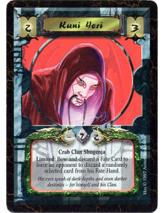 Kuni Yori  - Crab Clan Shugenja Limited: Bow and discard a Fate Card to force an opponent to discard a randomly selected card fr