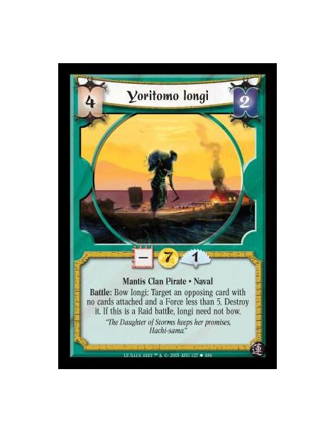 Yoritomo Iongi  - Mantis Clan Pirate · Naval. Battle: Bow Iongi: Target an opposing card with no cards attached and a Force less