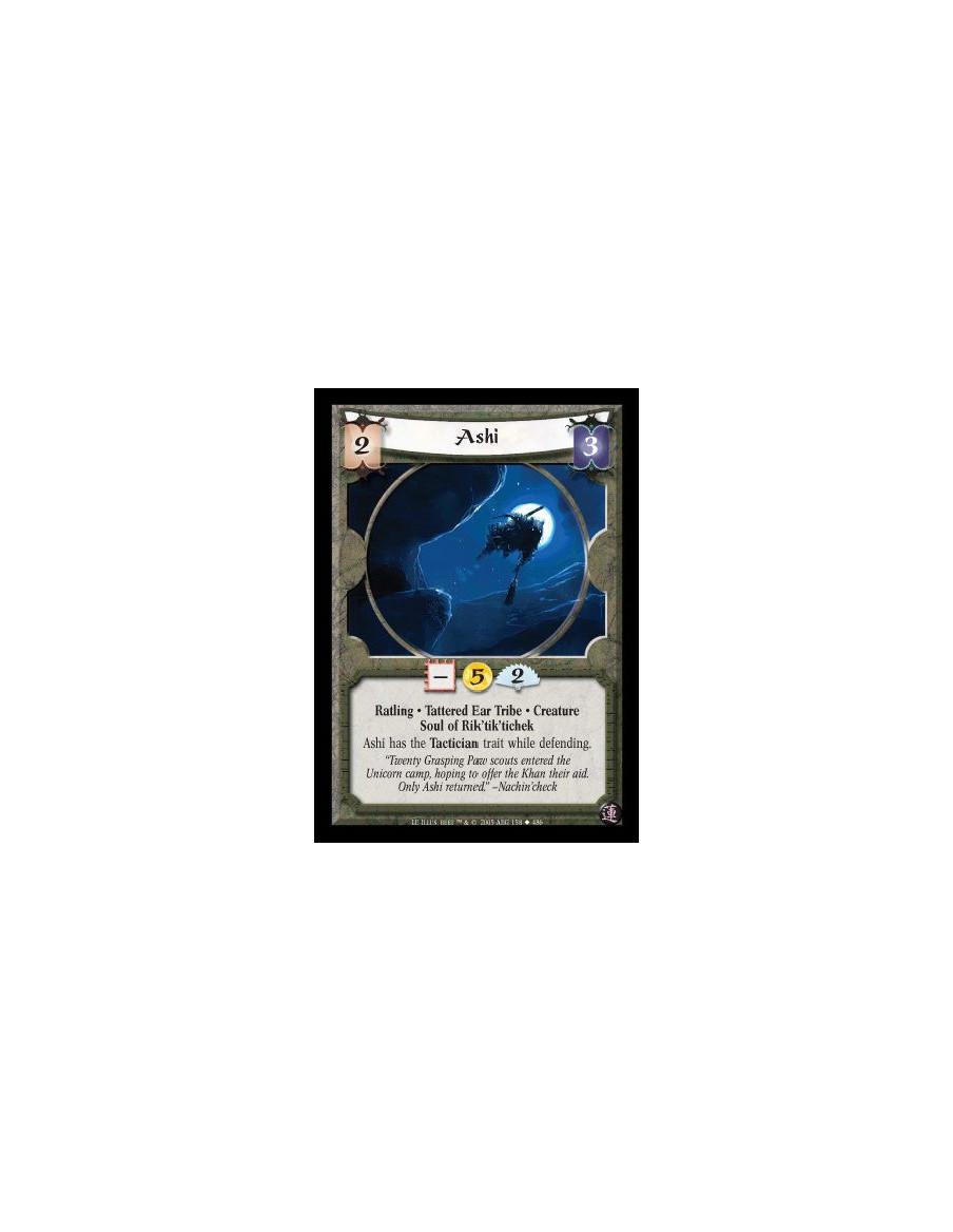 Ashi  - Ratling · Tattered Ear Tribe · Creature · Soul of Rik'tik'tichek. Ashi has the Tactician trait while defending
