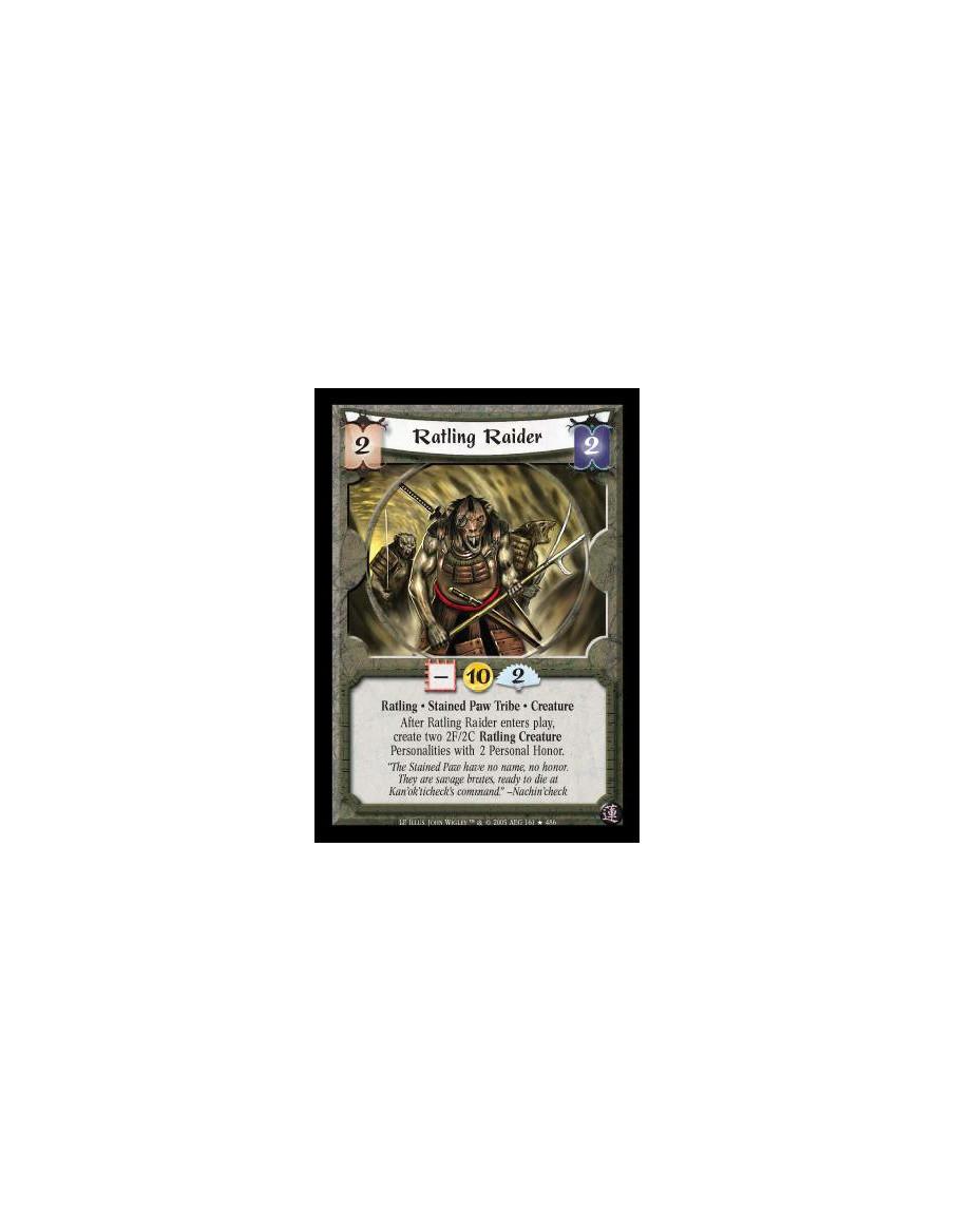 Ratling Raider (Español)  - Ratling · Stained Paw Tribe · Creature. After Ratling Raider enters play, create two 2F/2C Ratling C