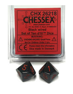 Set 10 Dice Opaque Black/Red  - Set 10 Dice Opaque Black/Red 2