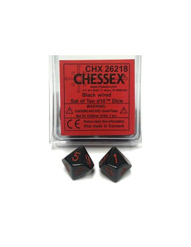Set 10 Dados Opaque Black/Red  - Dados Opaque Black/Red