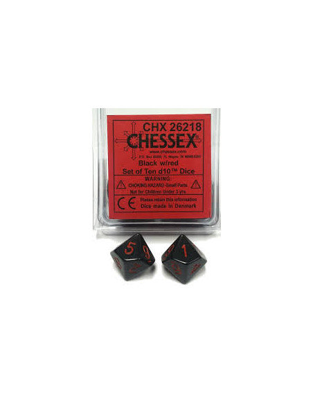 Set 10 Dados Opaque Black/Red  - Dados Opaque Black/Red