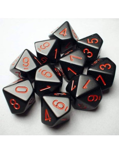 Set 10 Dice Opaque Black/Red - Set 10 Dice Opaque Black/Red