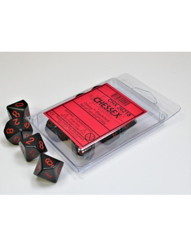 Set 10 Dados Opaque Black/Red  - Dados Opaque Black/Red