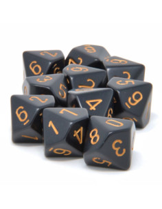 Set 10 Dados Opaque Black/Gold  - Set 10 Dados Opaque Black/Gold