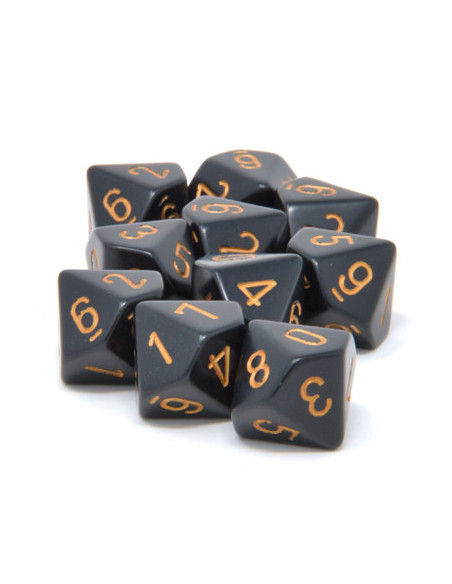 Set 10 Dados Opaque Black/Gold  - Set 10 Dados Opaque Black/Gold
