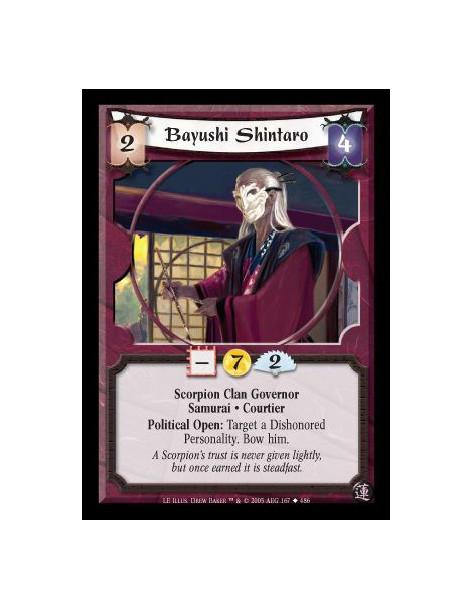 Bayushi Shintaro  - Scorpion Clan Governor · Samurai · Courtier. Political Open: Target a Dishonored Personality. Bow him