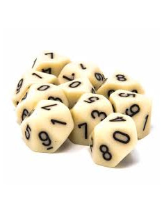 Set 10 Dados Opaque Ivory/Black  - Set 10 Dados Opaque Ivory/Black