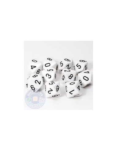 Set 10 Dados Opaque White/Black Chessex  - Set 10 Dados Opaque White/Black