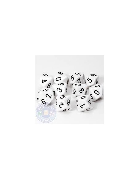 Set 10 Dados Opaque White/Black Chessex  - Set 10 Dados Opaque White/Black