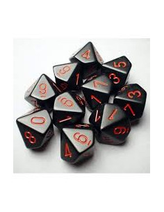Set 10 Dice Opaque Black/Red  - Set 10 Dice Opaque Black/Red