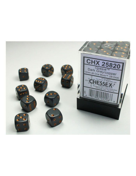 Set 36 Dados Dark Grey/Copper. D6 Chessex  - Set 36 Dados Dark Grey/Copper. D6