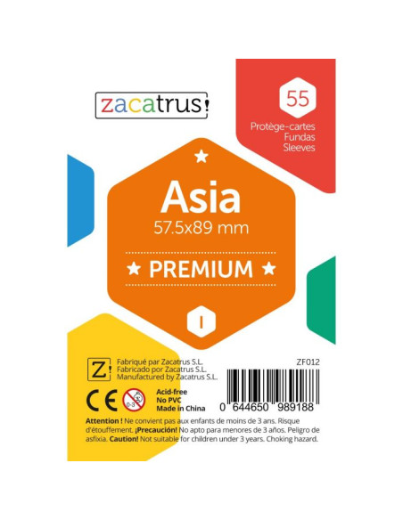 Fundas Zacatrus Asia Premium (57,5 mm x 89 mm) (55 uds)  - 13255 fundas gruesas tamaño 57.5x89 milímetros