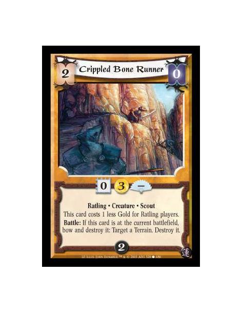 Crippled Bone Runner  - Ratling · Creature · Scout. Costs 1 less Gold for Ratling players. Battle: If this card is at the curren