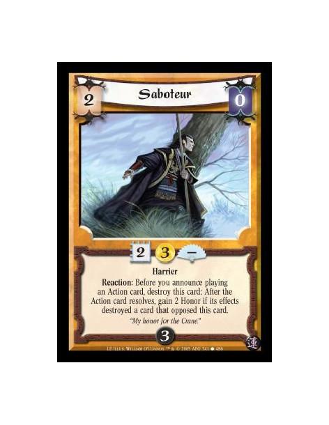 Saboteur  - Harrier. Reaction: Before you announce playing an Action card, destroy this card: After the Action card resolves, ga