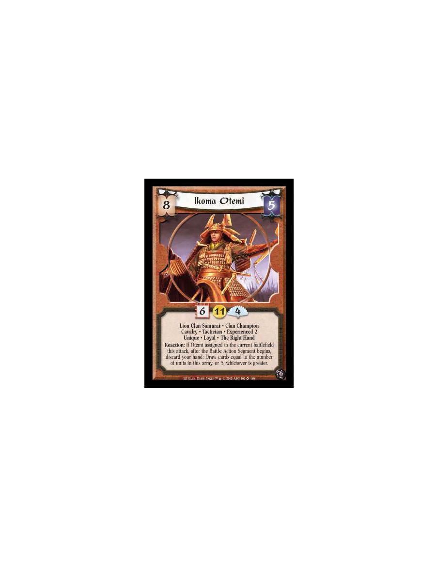 Ikoma Otemi Exp2 (Español)  - Lion Clan Samurai · Clan Champion · Cavalry · Tactician · Experienced 2 · Unique · Loyal · The Rig
