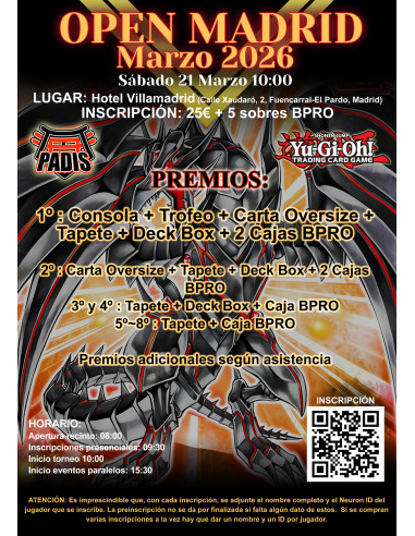 Yu-Gi-Oh! TCG Open de Madrid 2026 Registration Fee (Saturday 21st March 2026 10:00 AM)