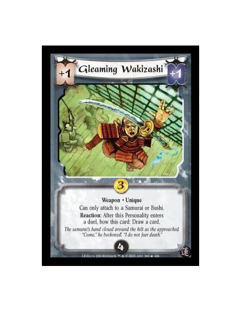 Gleaming Wakizashi FOIL (Spanish)  - Weapon · Unique. Can only attach to a Samurai or Bushi. Reaction: After this Personality en