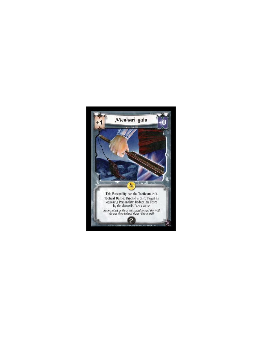 Menhari-gata FOIL (Español)  - This Personality has the Tactician trait. Tactical Battle: Discard a card: Target an opposing Per