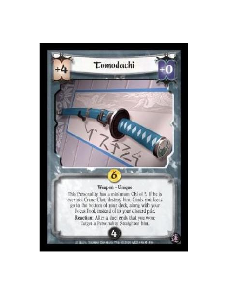 Tomodachi FOIL  - Weapon · Unique. This Personality has a minimum Chi of 5. If he is ever not Crane Clan, destroy him. Cards you
