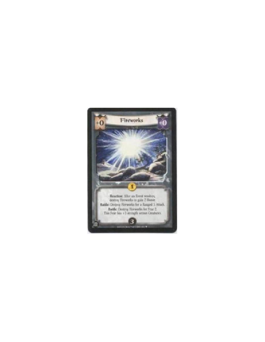 Fireworks  - Reaction: After an Event resolves, destroy Fireworks to gain 2 Honor.Battle: Destroy Fireworks for a Ranged 3 Attac