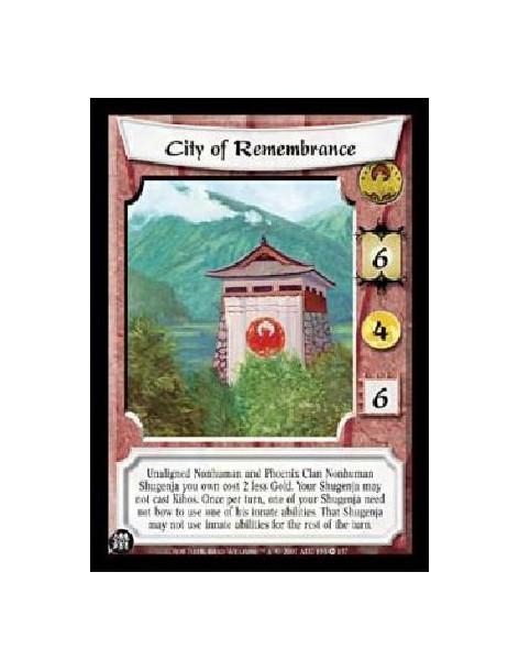 City of Remembrance  - Unaligned Nonhuman and Phoenix Clan Nonhuman Shugenja you own cost 2 less Gold. Your Shugenja may not cas