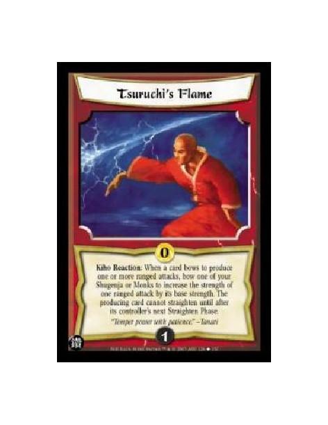 Tsuruchi's Flame  - Kiho Reaction: When a card bows to produce one or more ranged attacks, bow one of your Shugenja or Monks to 