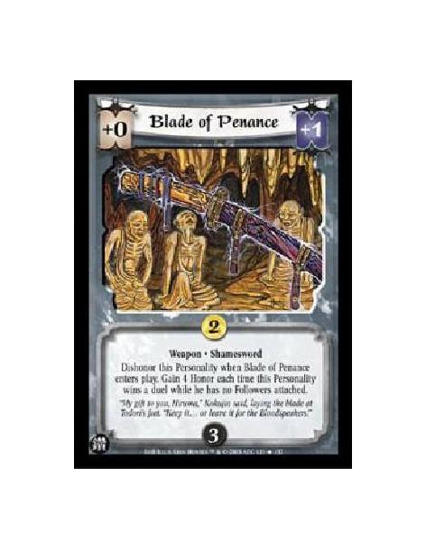 Blade of Penance FOIL (Spanish)  - Weapon · ShameswordDishonor this Personality when Blade of Penance enters play. Gain 4 Honor