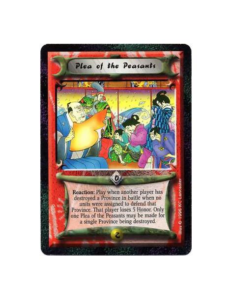 Plea of the Peasants  - You may play only one Plea of the Peasants per trigger.  Reaction: After another player destroys a provi