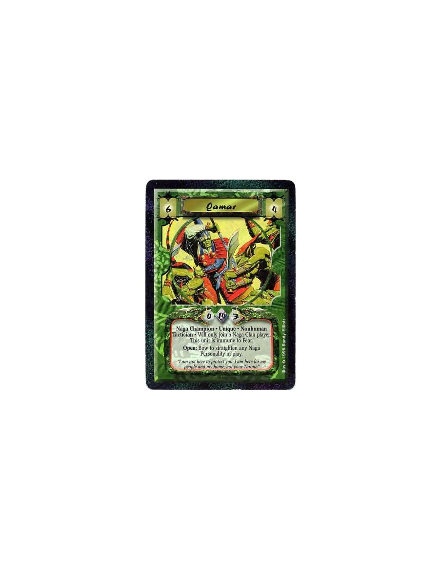 Qamar  - Nonhuman • Naga • Champion • Tactician • Loyal • UniqueNegate all Fear effects upon cards in this unit.  Battle/Open: A