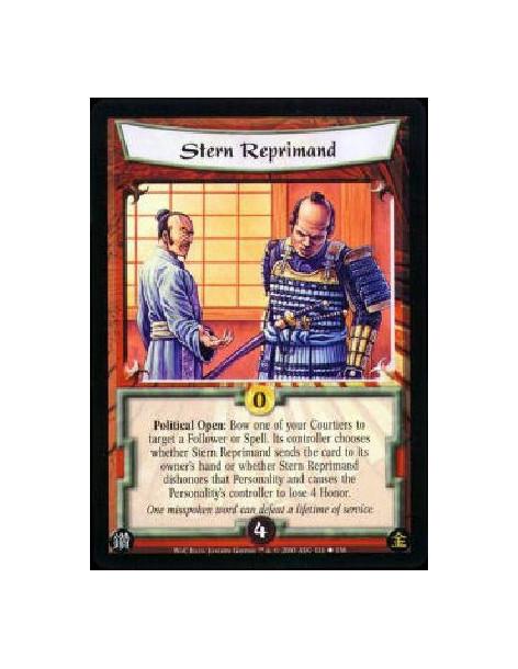 Stern Reprimand  - Political Open: Bow one of your Courtiers to target a Follower or Spell. Its controller chooses whether Stern
