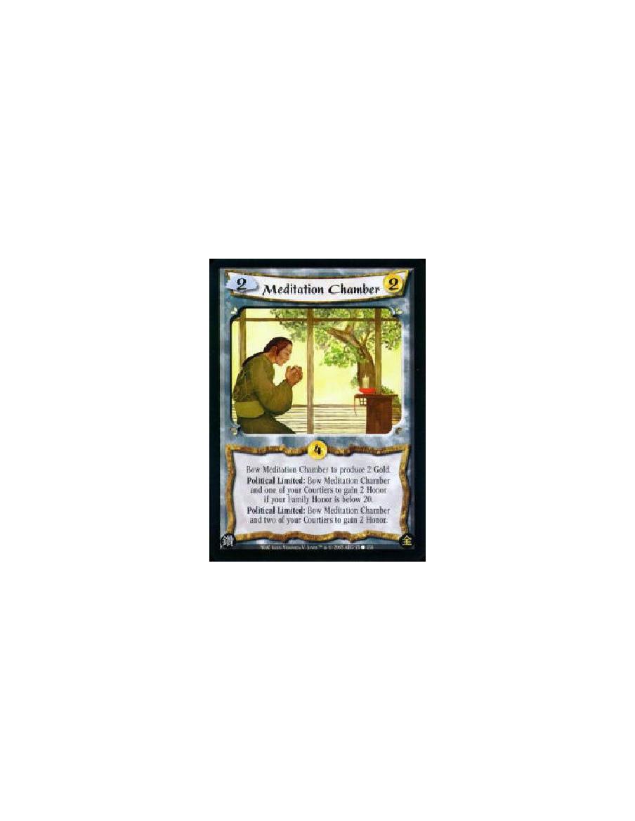 Meditation Chamber  - Bow Meditation Chamber to produce 2 Gold. Political Limited: Bow Meditation Chamber and one of your Courti