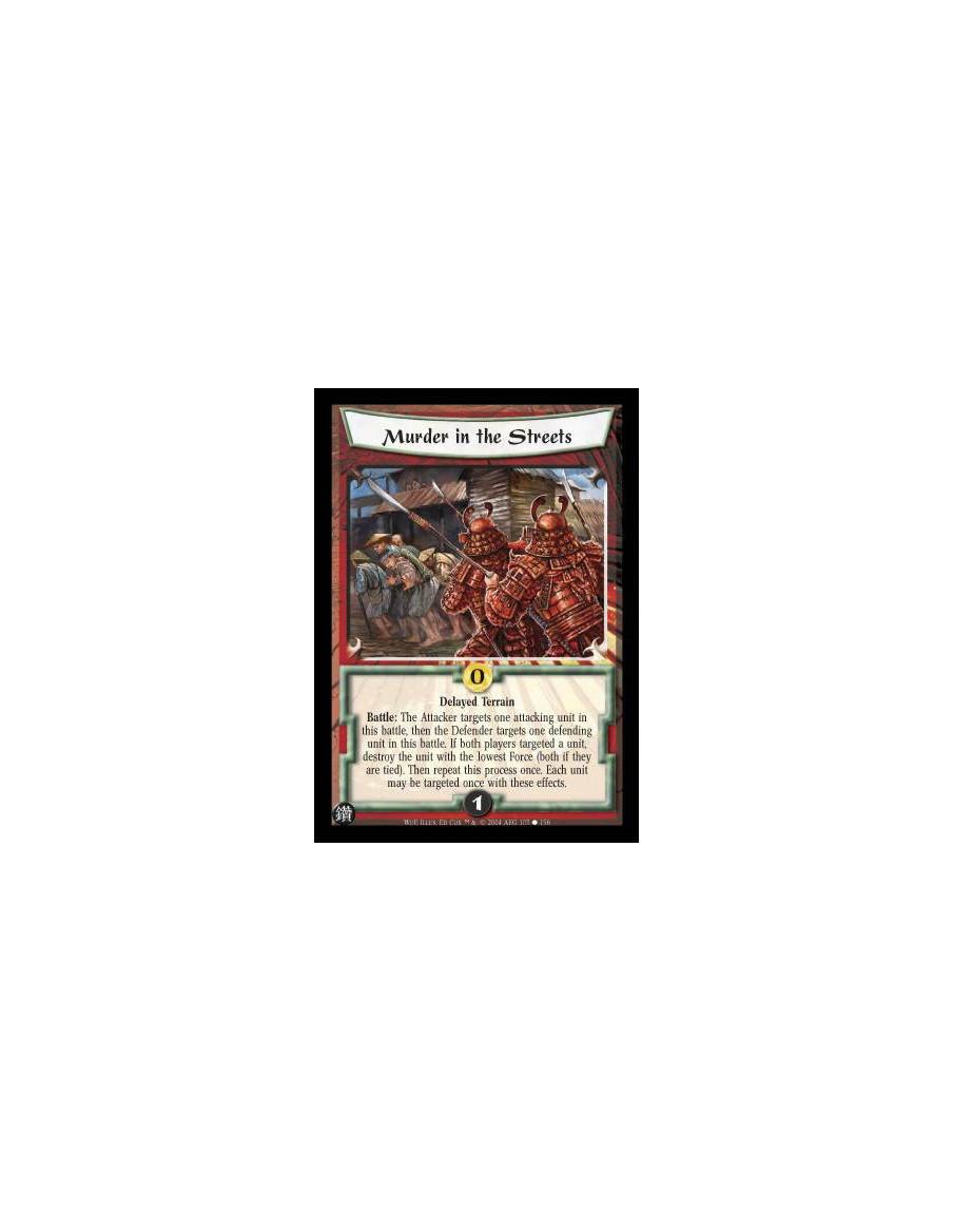 Murder in the Streets  - Delayed Terrain Battle: The Attacker targets one attacking unit in this battle, then the Defender targe