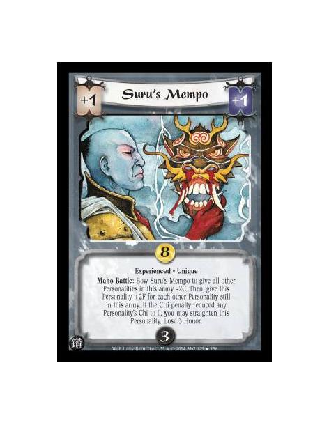 Suru's Mempo Exp FOIL  - Experienced. Unique Maho Battle: Bow Suru's Mempo to give all Personalities in this army -2C. Then, giv