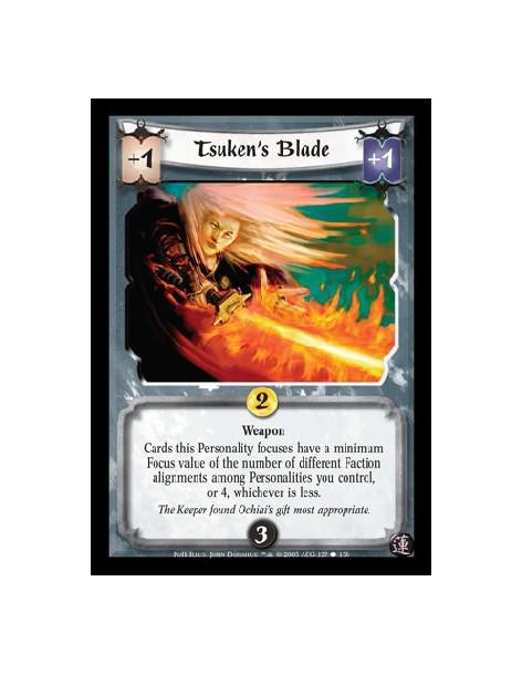 Tsuken's Blade  - Weapon. Cards this Personality focuses have a minimum Focus value of the number of different Faction alignment