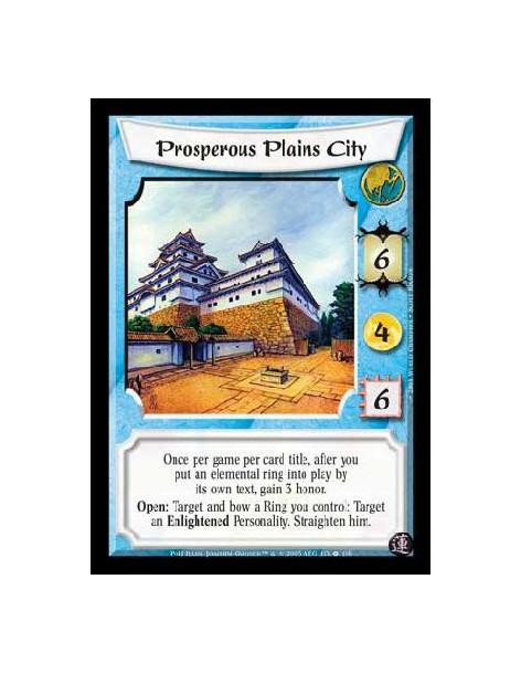 Prosperous Plains City  - Once per game per card title, after you put an elemental ring into play by its own text, gain 3 Honor.