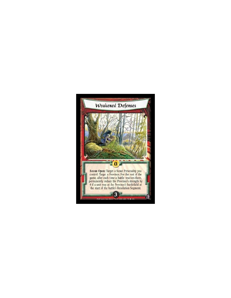 Weakened Defenses  - Recon Open: Target a Scout Personality you control: Target a Province. For the rest of the game, after each