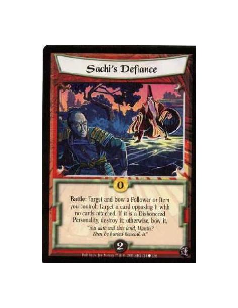 Sachi's Defiance  - Battle: Target and bow a Follower or Item you control: Target a card opposing it with no cards attached. If