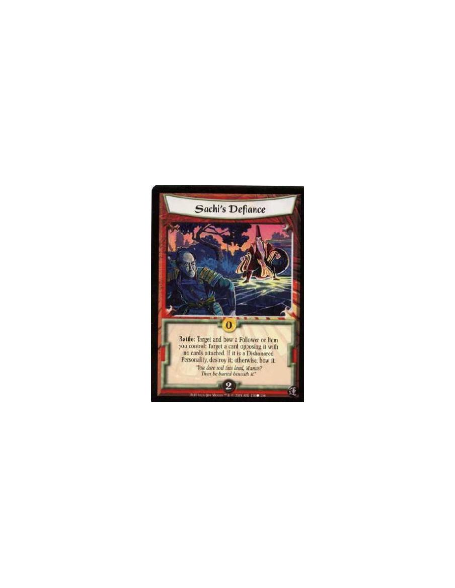 Sachi's Defiance  - Battle: Target and bow a Follower or Item you control: Target a card opposing it with no cards attached. If 