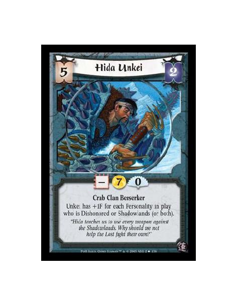 Hida Unkei (Idioma Español)  - Crab Clan Berserker. Unkei has +1F for each Personality in play who is Dishonored or Shadowlands
